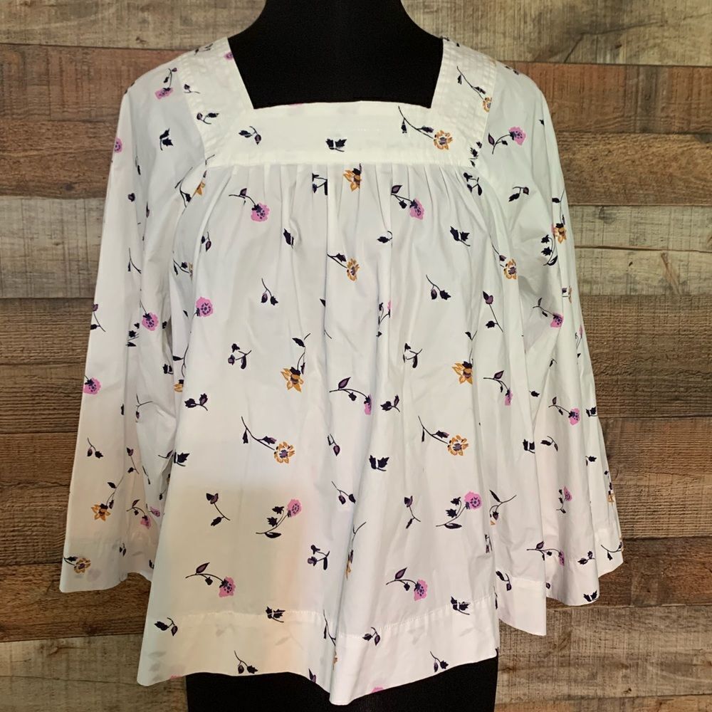 Madewell white boat neck floral‎ top, size small